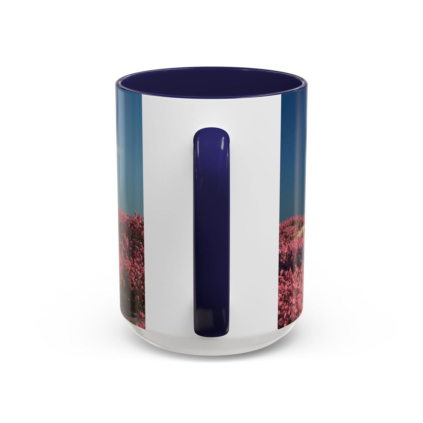 Stone Ring Garden Bloom Accent Coffee Mug – Cracked Concrete Portal in Pink Wildflowers