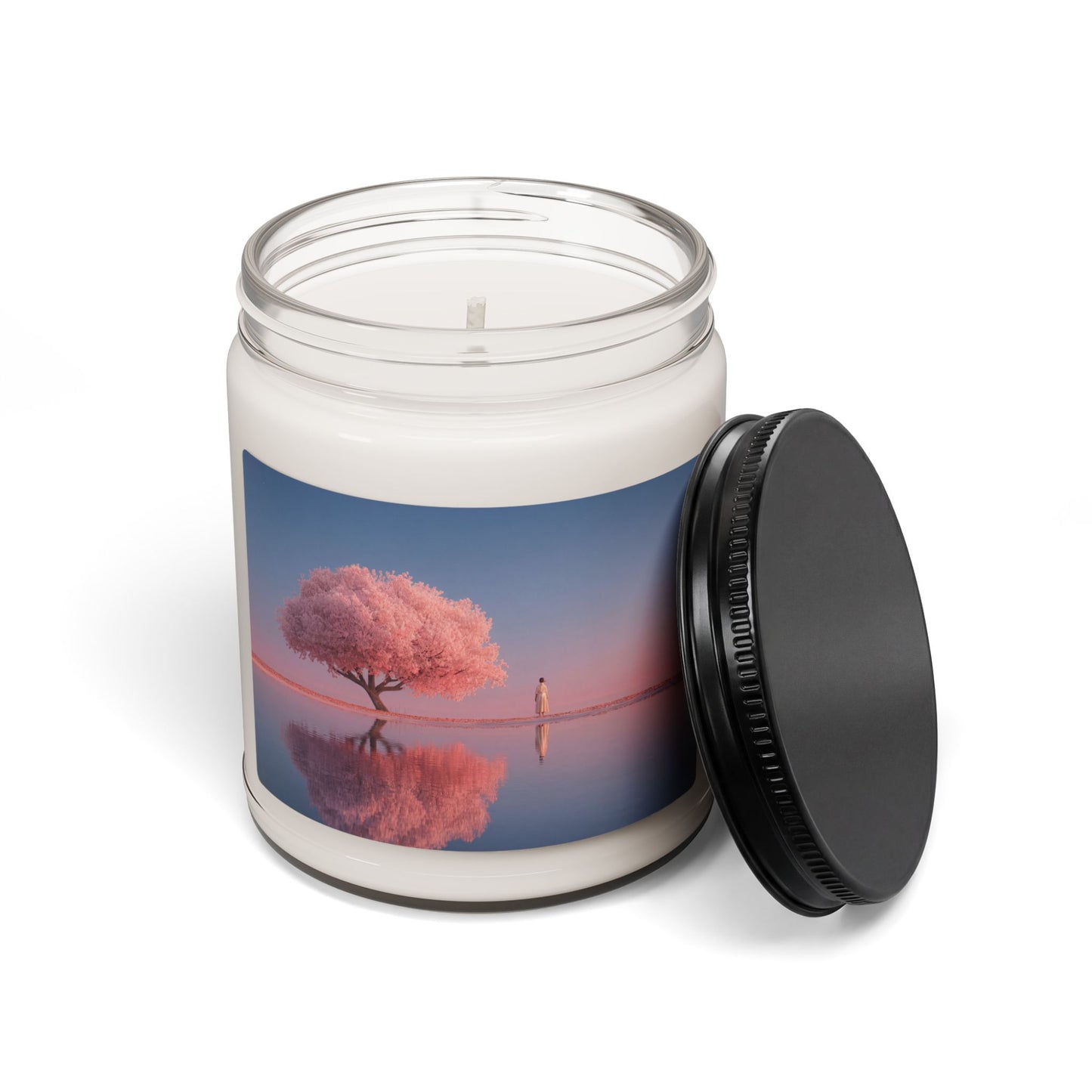 Solitary Pink Blossom Candle – Twilight Reflections in Still Water