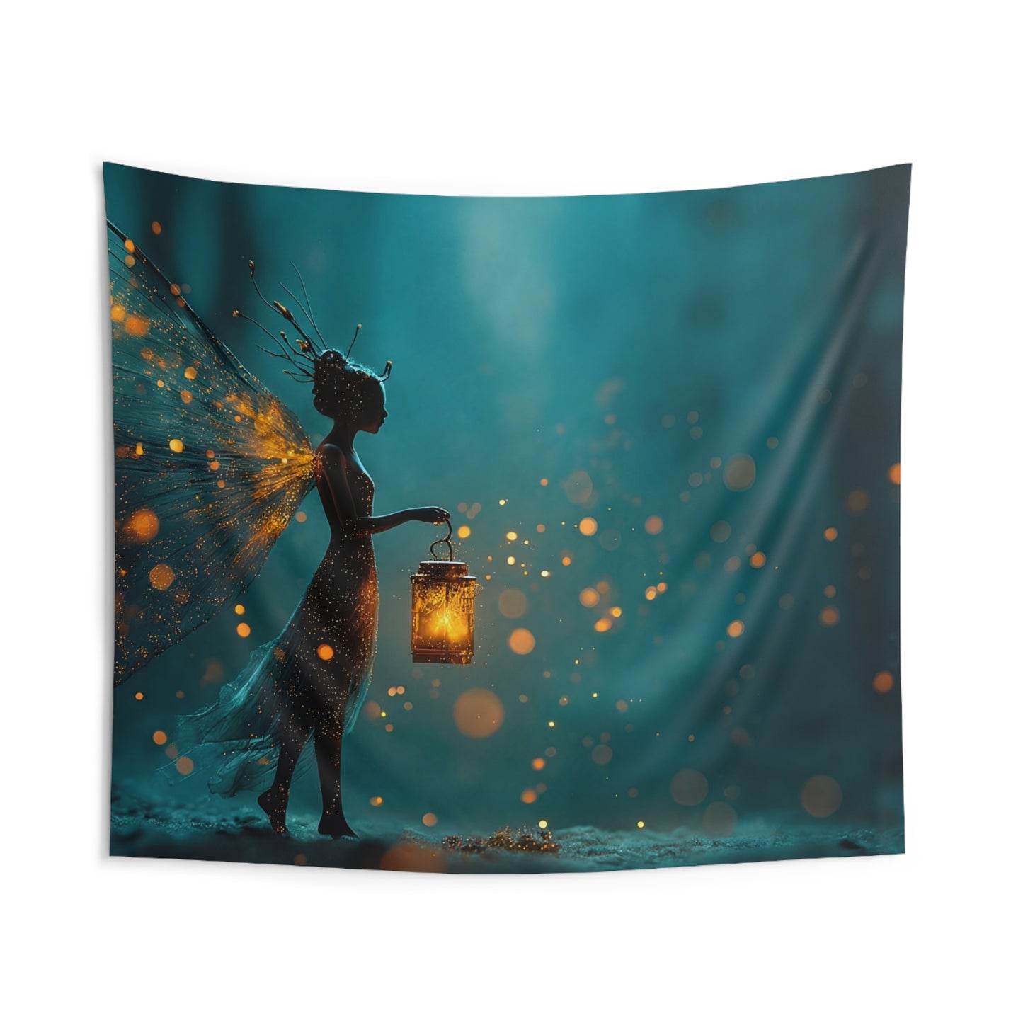 Luminescent Fairy with Lantern Indoor Wall Tapestries – Guiding Light Through Twilight Woods