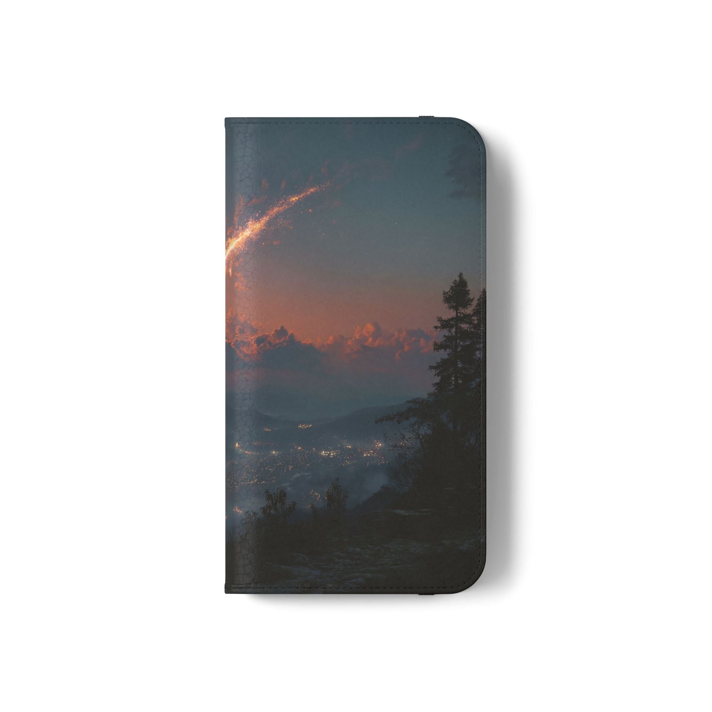 Meteor Over Valley Flip Cases – Crimson Sky Sentinel Cover