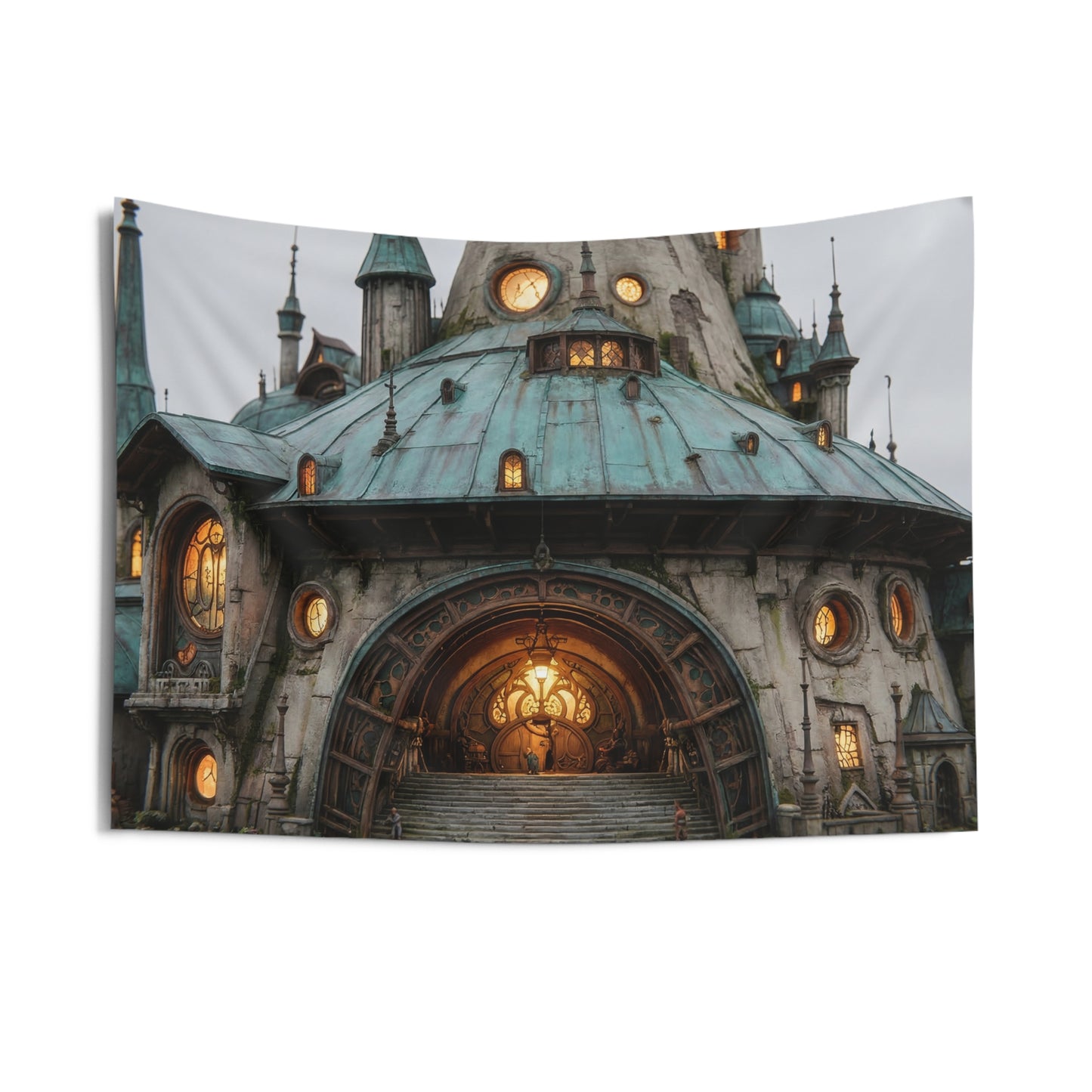 Copper-Toned Citadel Wall Tapestry – Twilight Keep of the Stone Sentinel