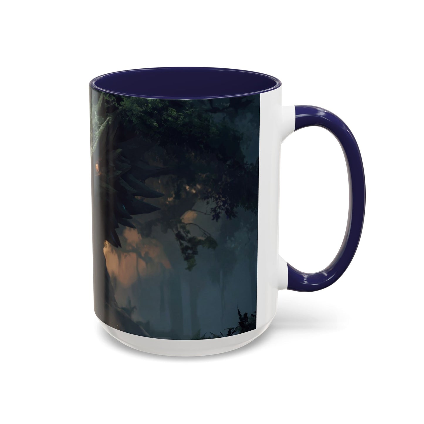 Ancient Dragon Sentinel Accent Coffee Mug (11, 15oz) – Forest Guardian at Dawn