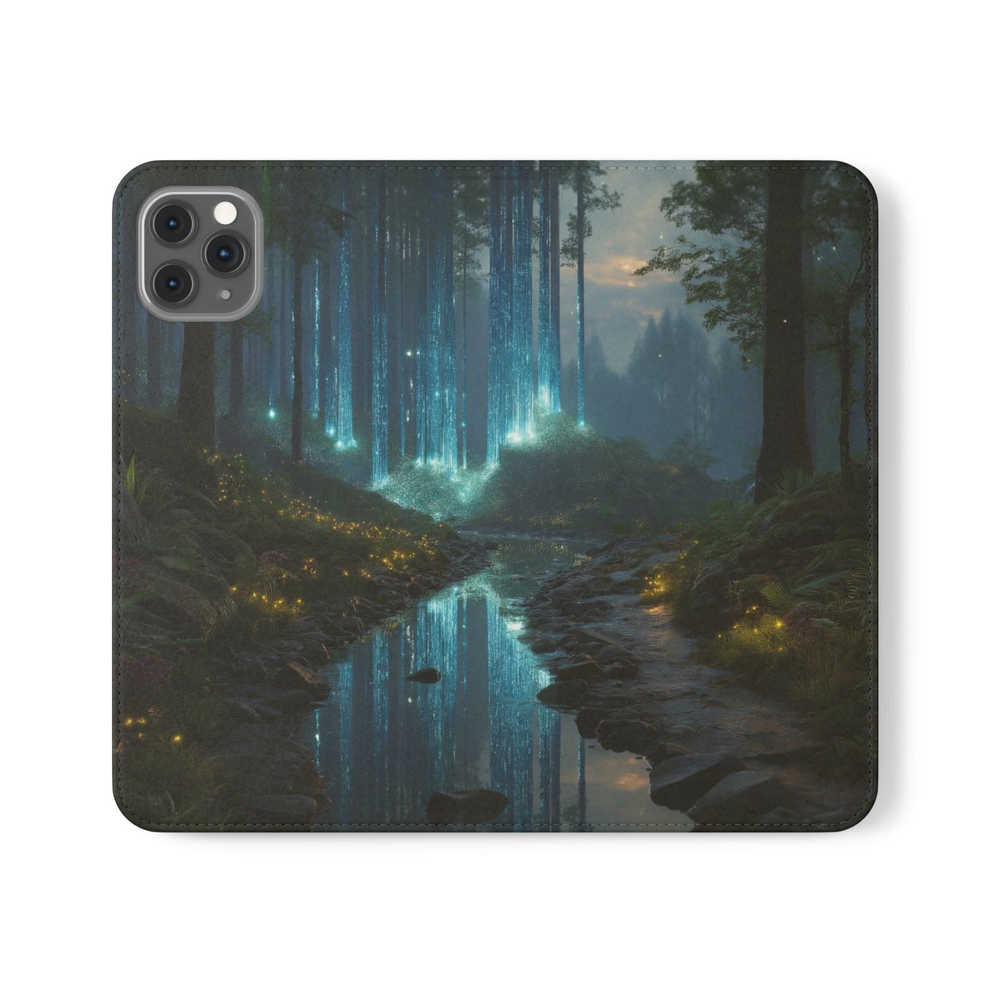 Bioluminescent Forest Flip Cases – Cyan Lightfall Stream Cover