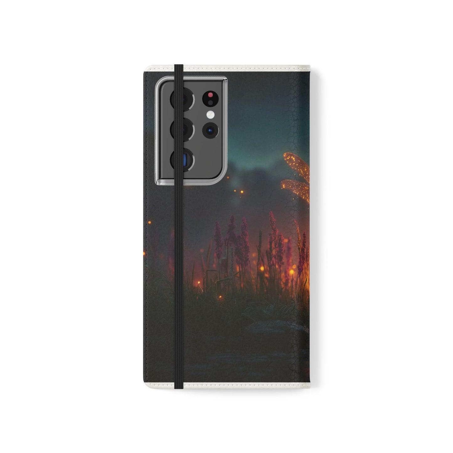 Bioluminescent Dragonfly Flip Cases – Glowing Amber Wings Over Twilight Marsh