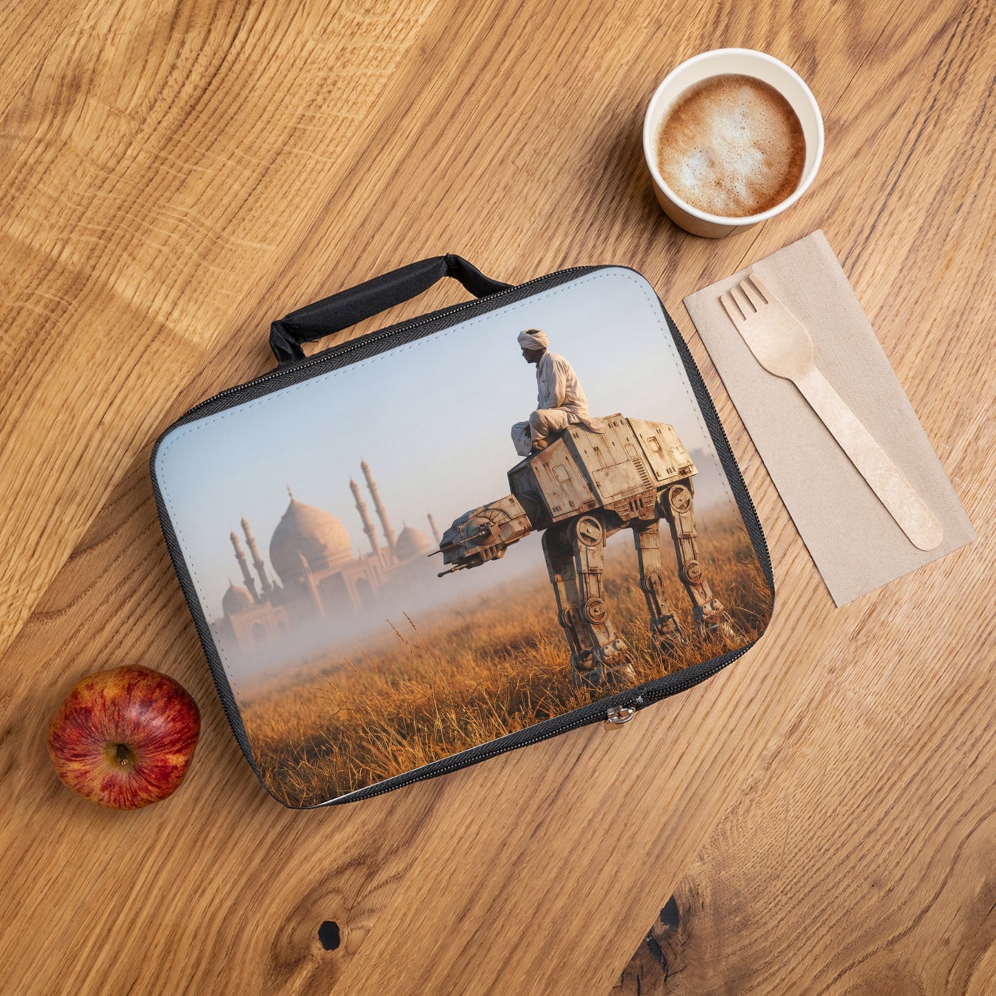 Taj Mahal AT-AT Lunch Bag – Serene Sunrise Ride Through Golden Fields