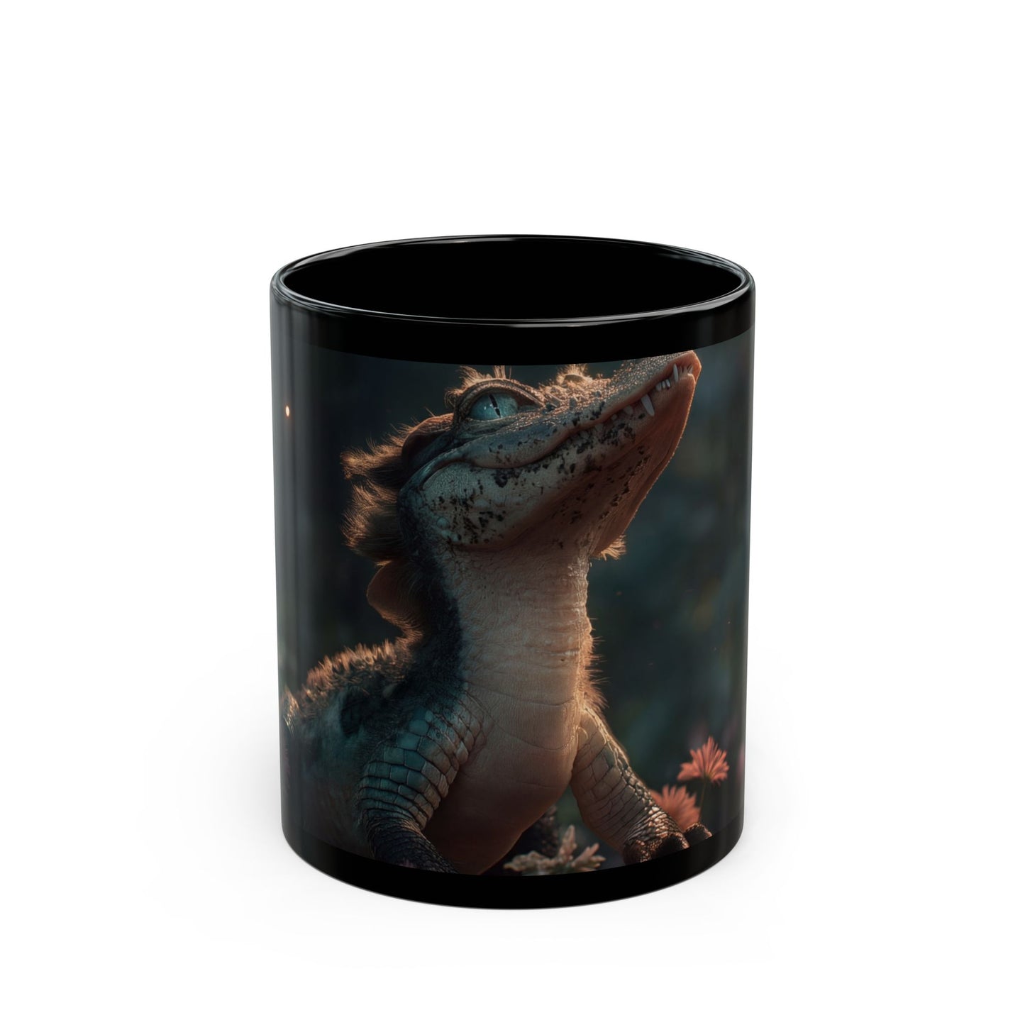Gentle Crocodile & Butterfly Black Mug – Twilight Garden Whispers