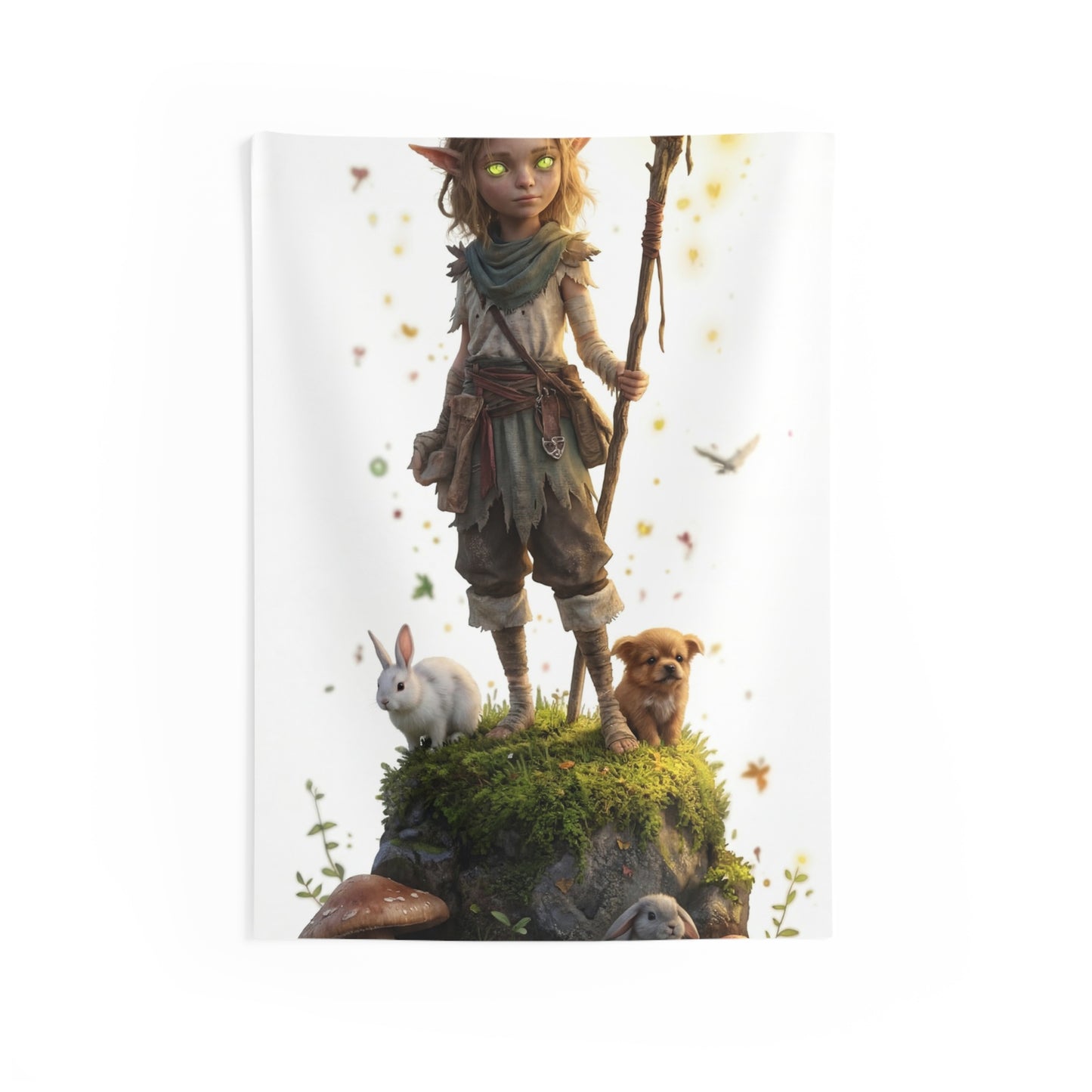 Forest Guardian Youth Wall Tapestry – Glowing Antlered Sentinel Amid Moss & Whispers