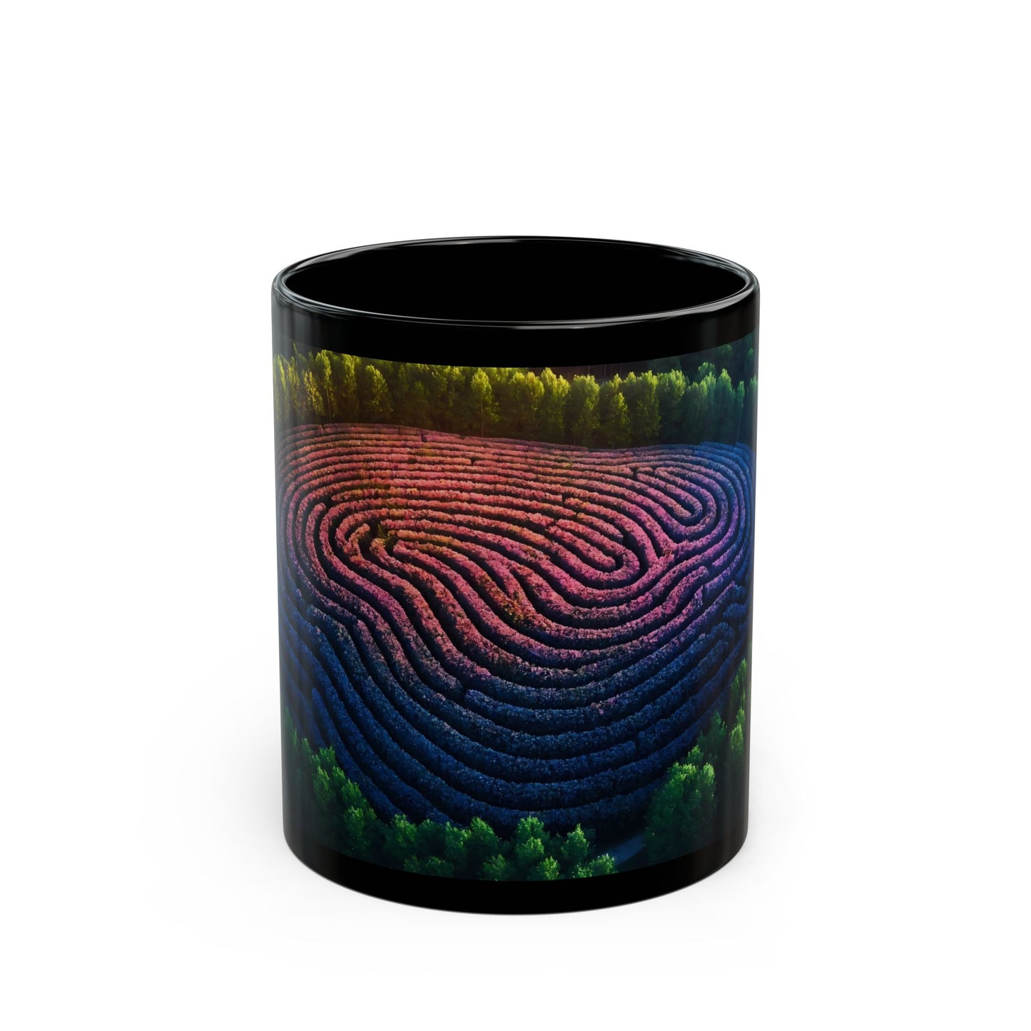 Rainbow Labyrinth Mug – Sunset Pathway Through Blooming Paths