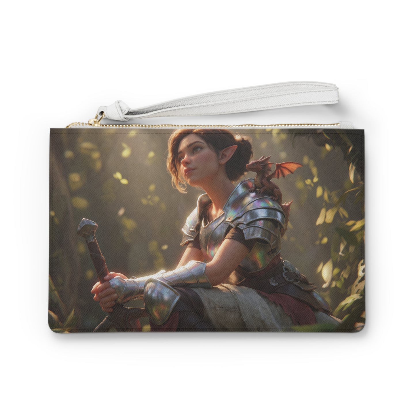 Elf Knight with Dragon Companion Clutch Bag – Sunlit Forest Sentinel