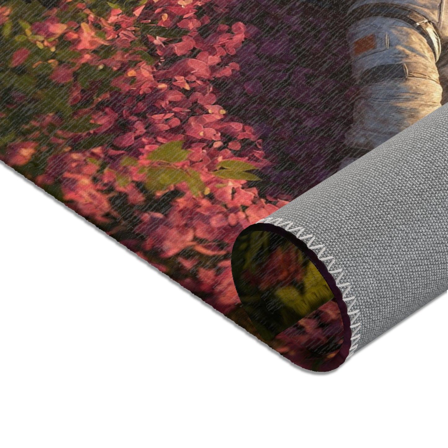 Astronaut Among Petals Area Rug – Sunset Garden Requiem