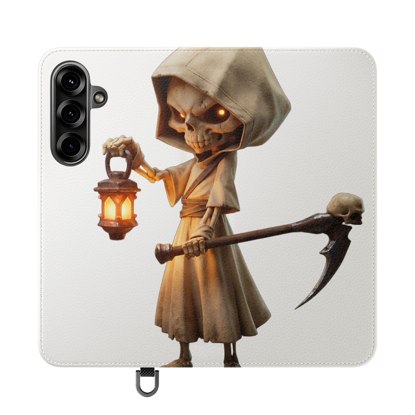 Lantern-Bearing Sentinel Flip Cases – Hooded Guardian with Scythe and Warm Glow
