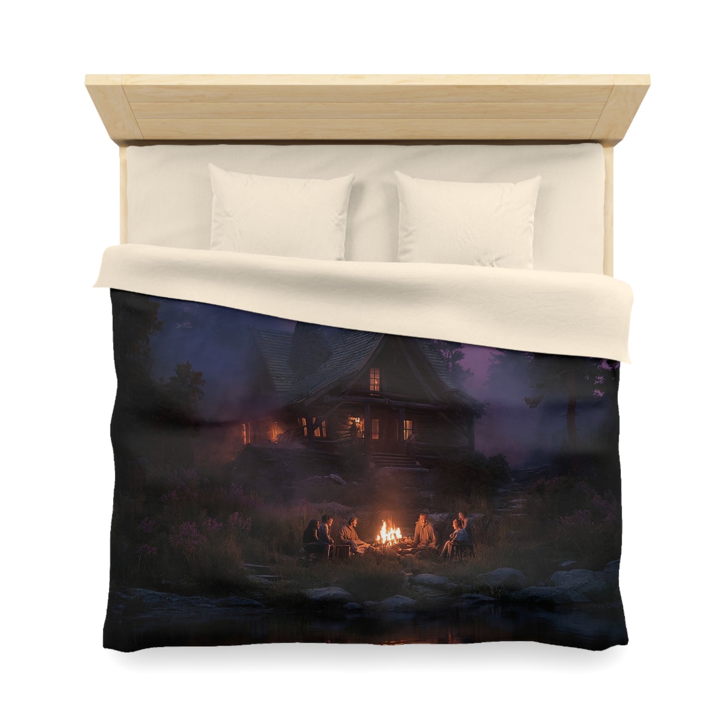 Whispering Pines Campfire Duvet Cover – Twilight Lodge Dreamscape