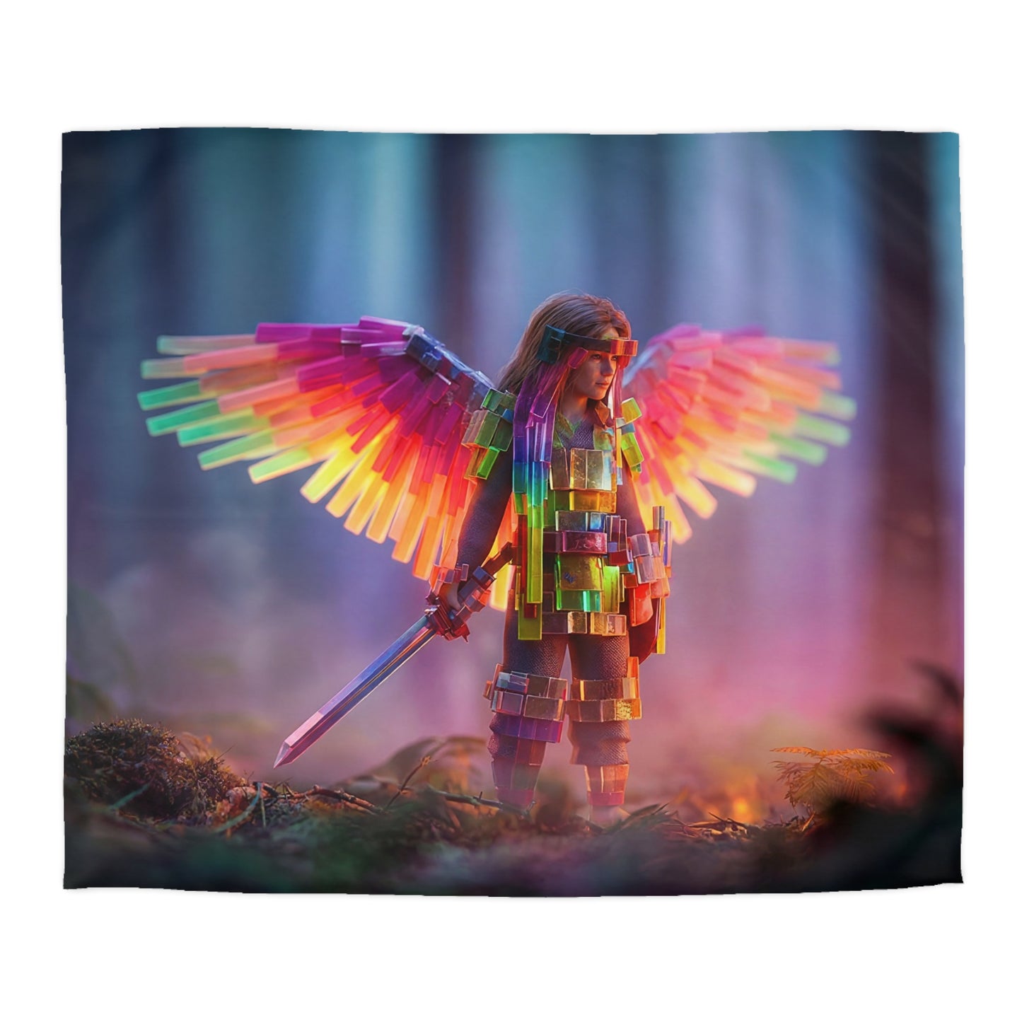 Prismwing Sentinel Microfiber Duvet Cover – Forest Glade Guardian Dreamscape