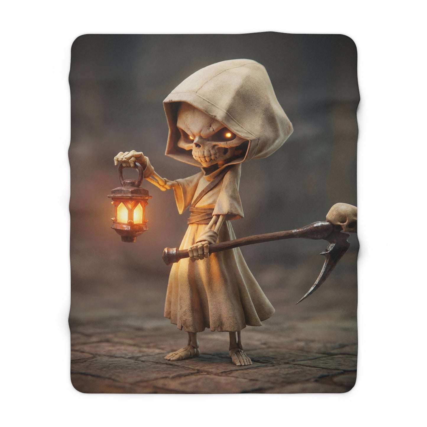 Lantern-Bearing Reaper Sherpa Fleece Blanket – Warm Glow in the Shadowed Path