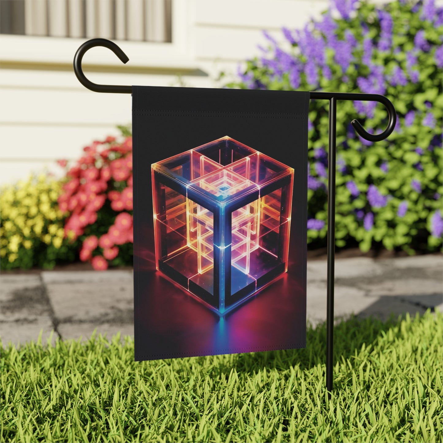 this is a tesseract, this is a hypercube, a three dimensional representation of a four dimensional object, larger on the inside than it is on the outside - Garden & House Banner