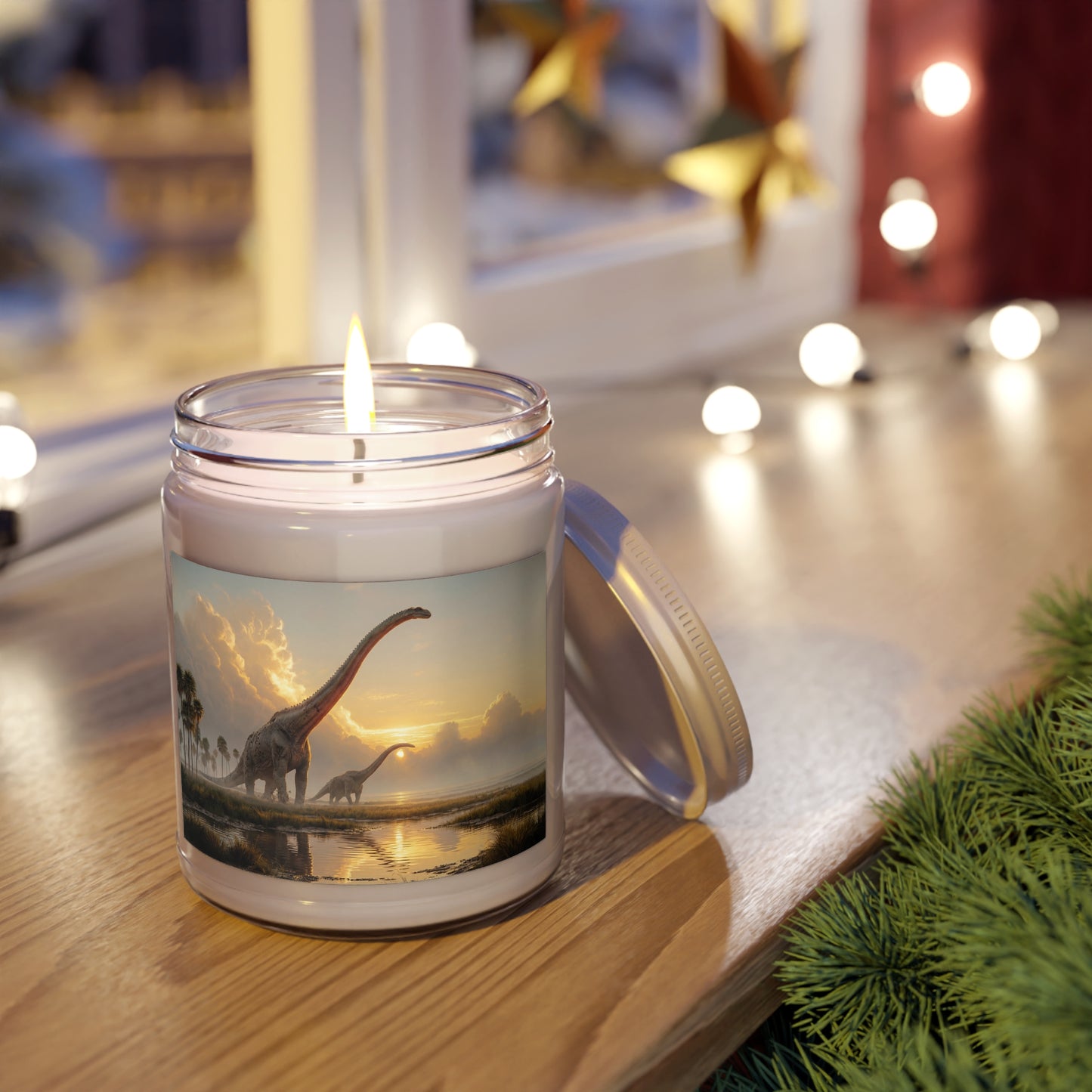 Dinosaur Sunset Scented Soy Candles with White Lid, 9oz – Prehistoric Twilight Serenity