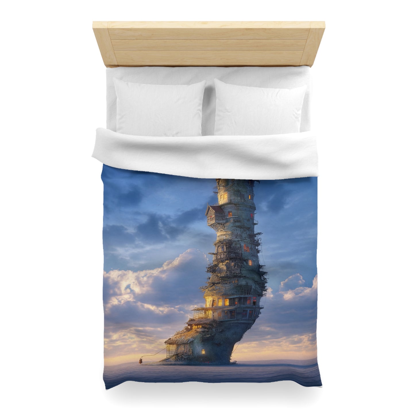 Skyward Lighthouse Microfiber Duvet Cover – A Beacon Through Twilight Clouds