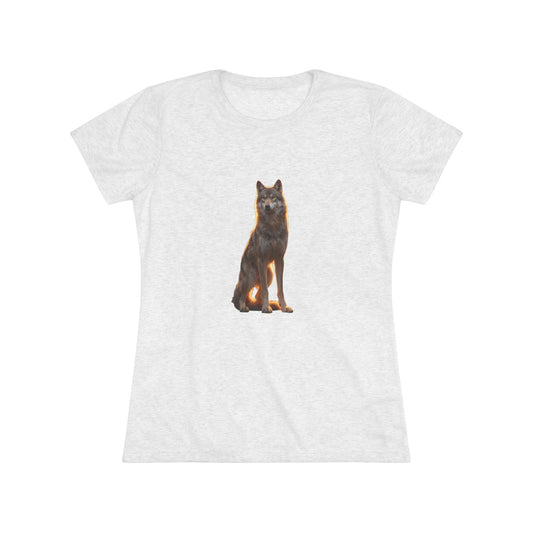 Golden Hour Wolf Women's Triblend Tee – Sentinel in Warm Twilight Light