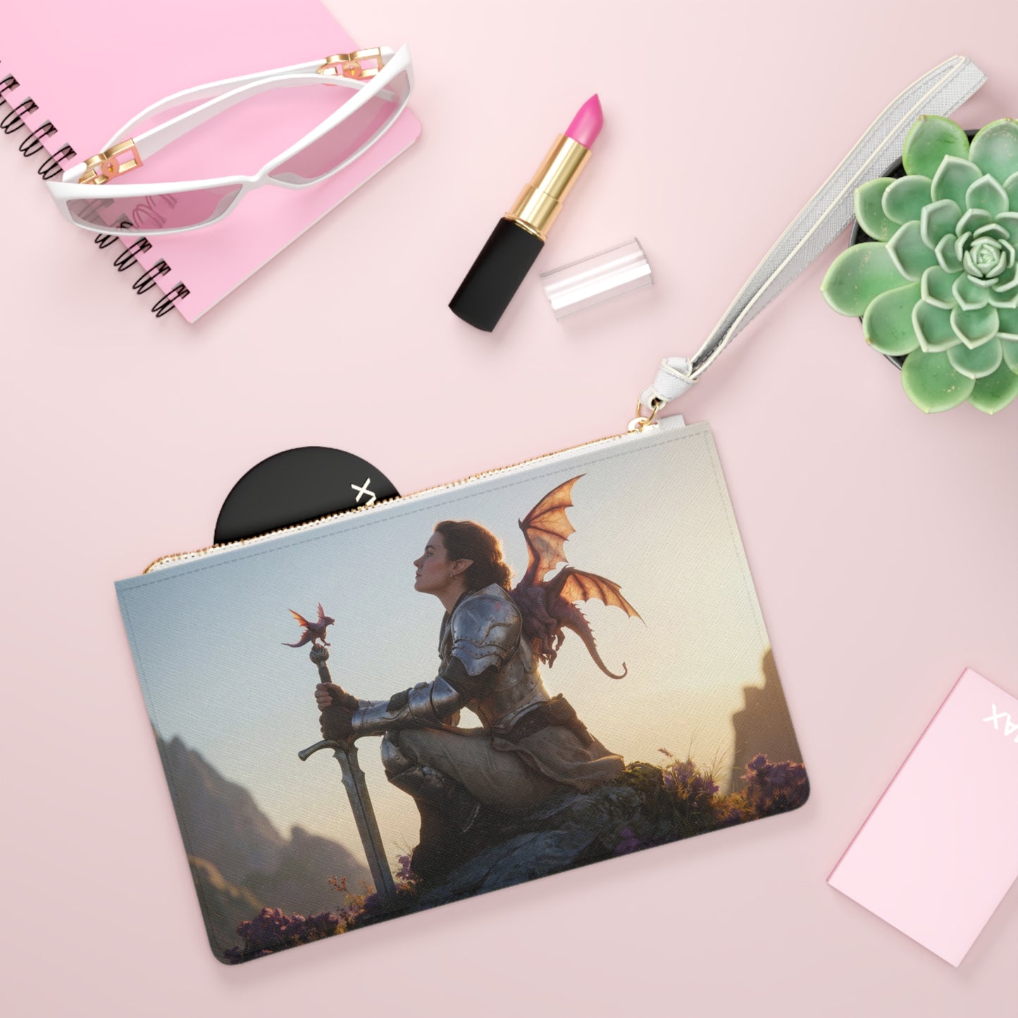 Dragon Knight Clutch Bag – Sunset Sentinel with Winged Companion