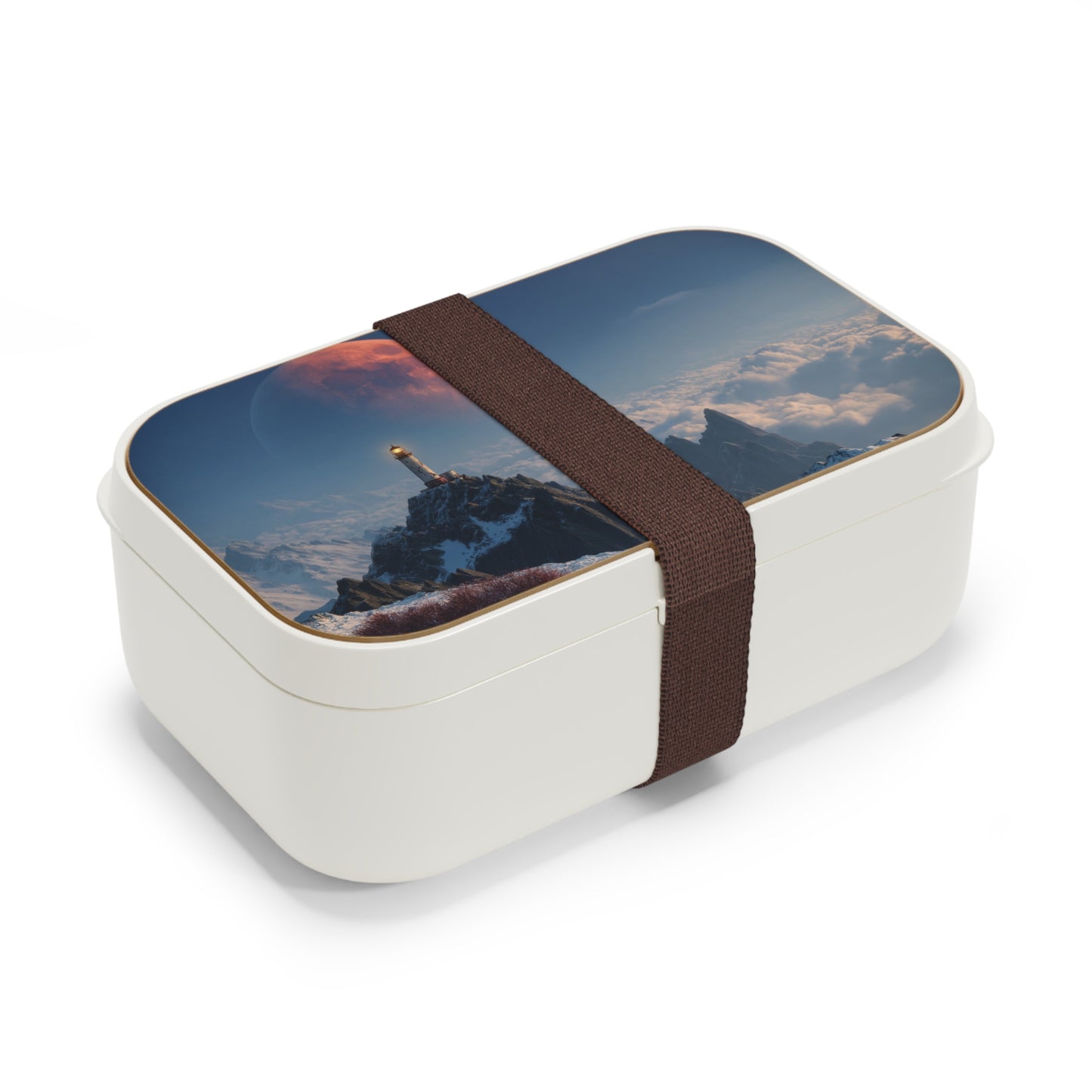 Lunar Lighthouse Bento Lunch Box – Snow-Capped Peak Under Crimson Moon