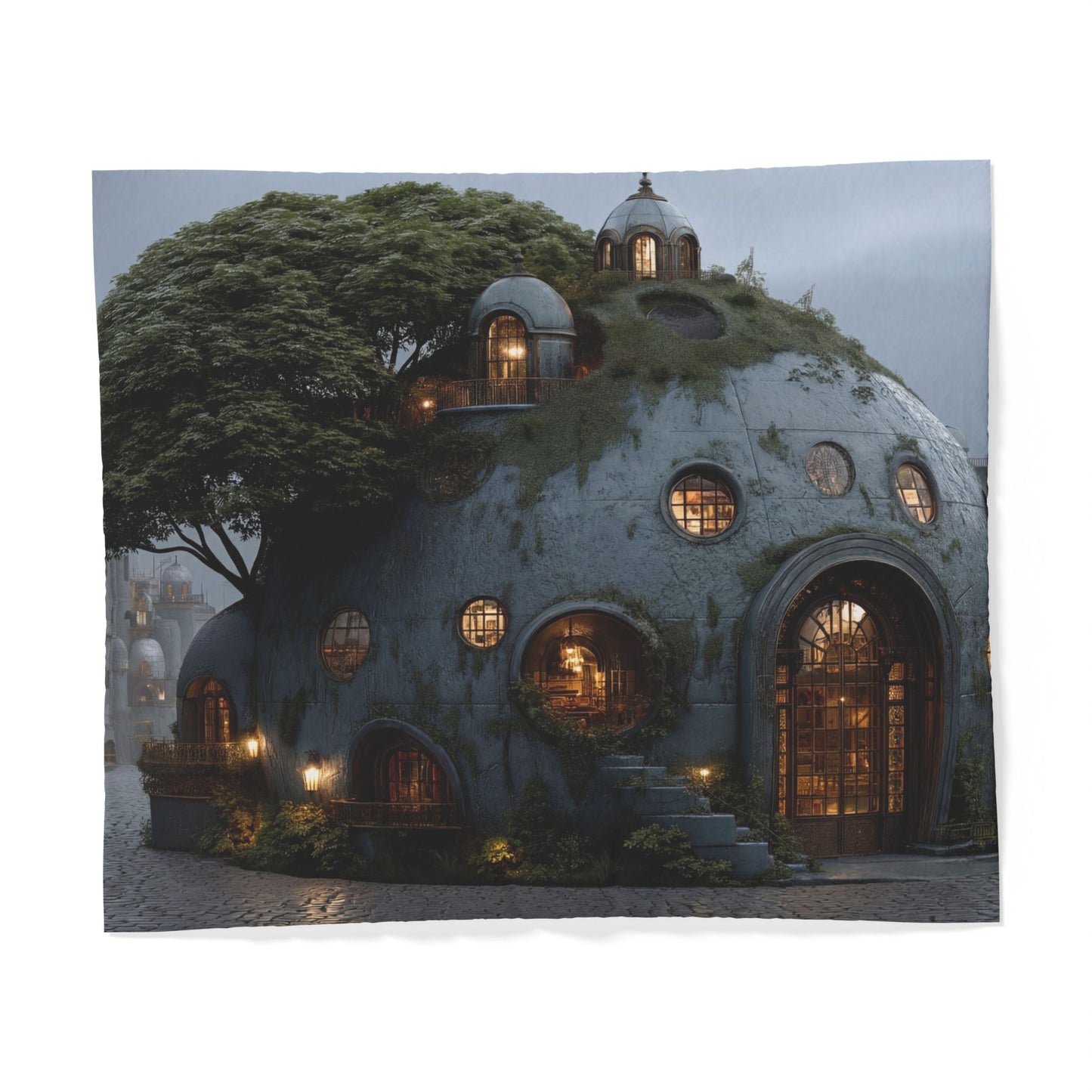 Moss-Grown Dome House Duvet Cover – Cobblestone Street Dreamscape