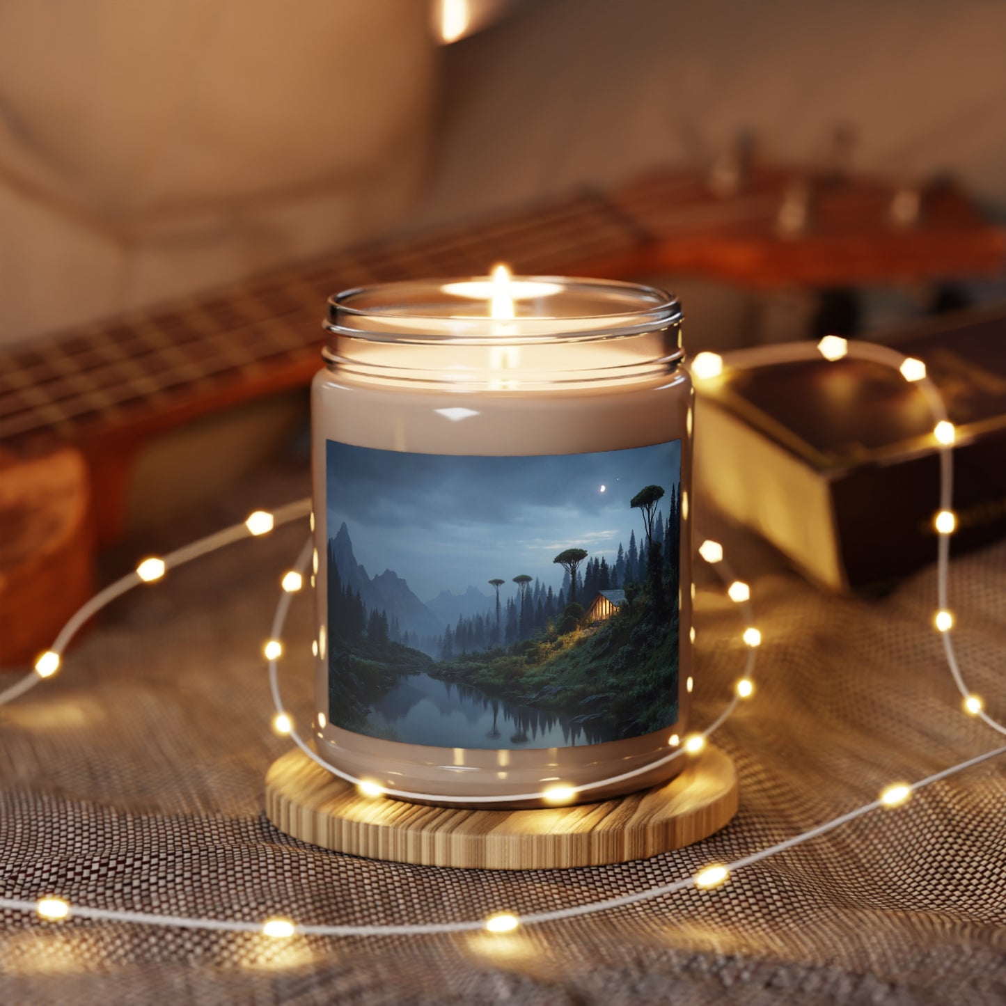 Mountain Lodge at Moonrise Scented Soy Candles with White Lid, 9oz – Warm Light in a Whispering Valley