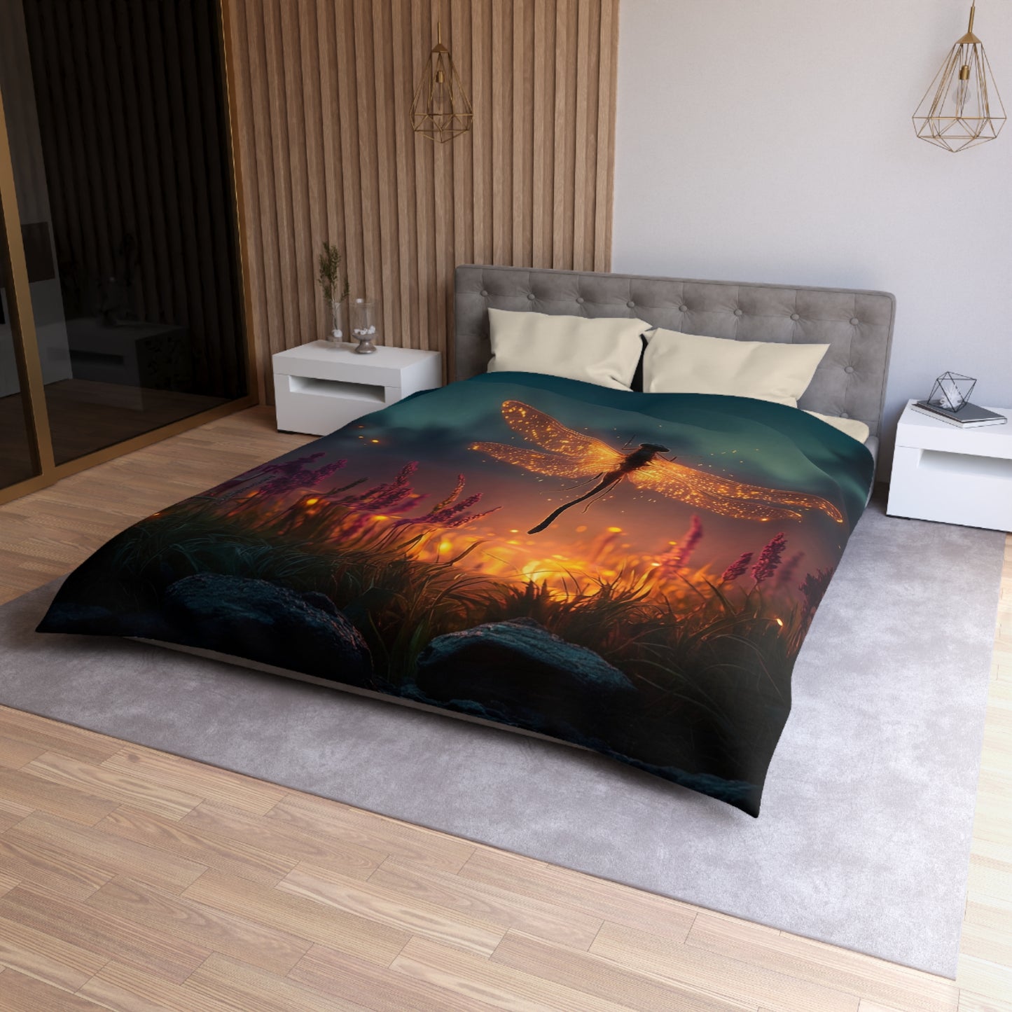 Firefly Dragonfly Microfiber Duvet Cover – Twilight Meadow Dreamscape
