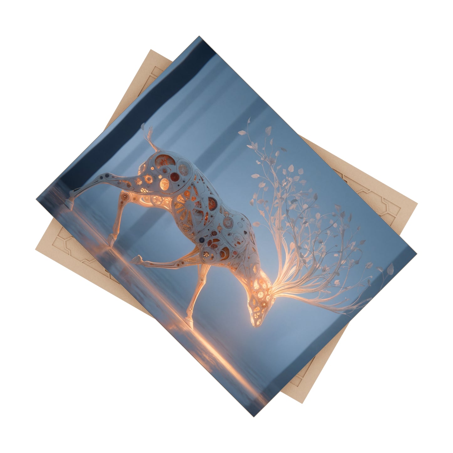 Luminescent Mechanical Deer Ceramic Photo Tile – Whispers of Inner Growth