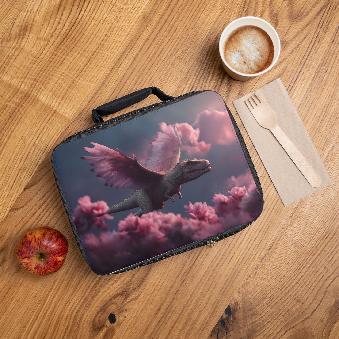 Pink Winged Dinosaur Lunch Bag – Soaring Through Cloud Blossoms