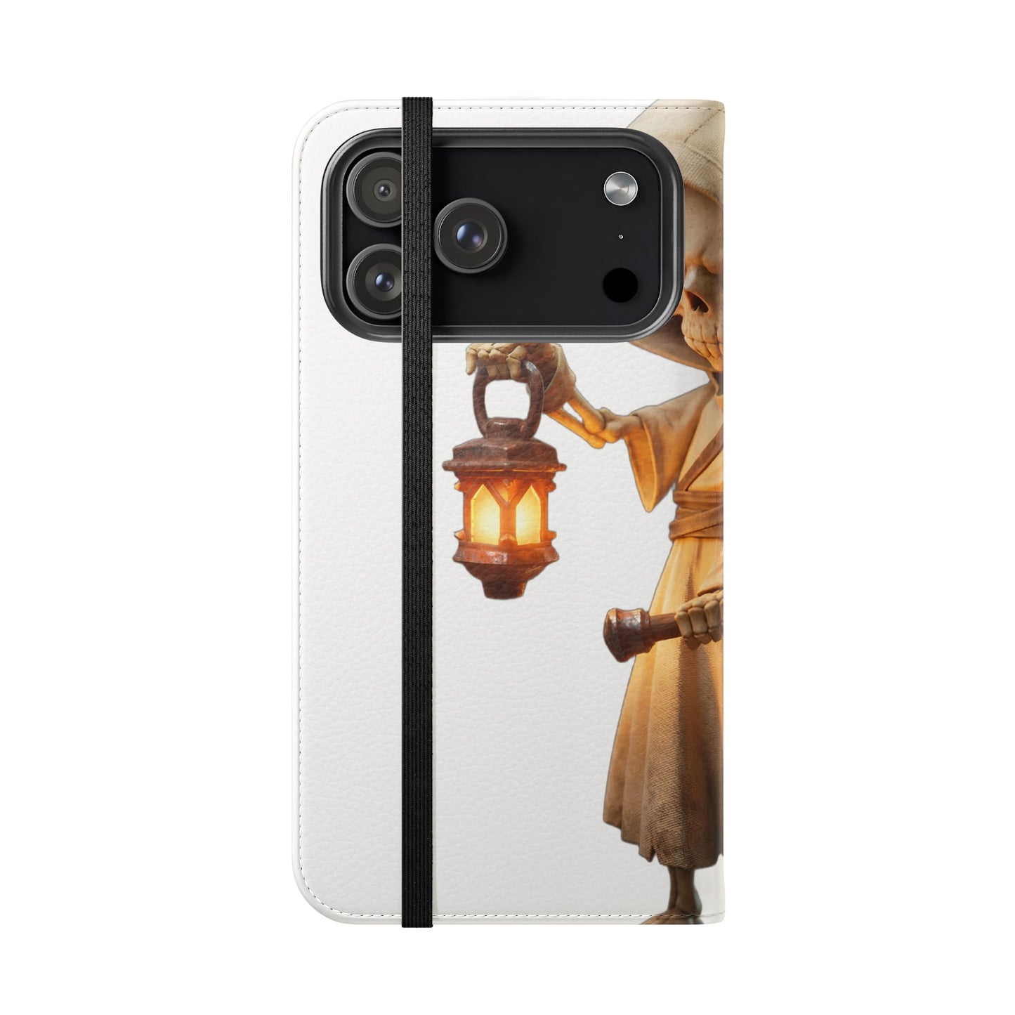 Lantern-Bearing Sentinel Flip Cases – Hooded Guardian with Scythe and Warm Glow