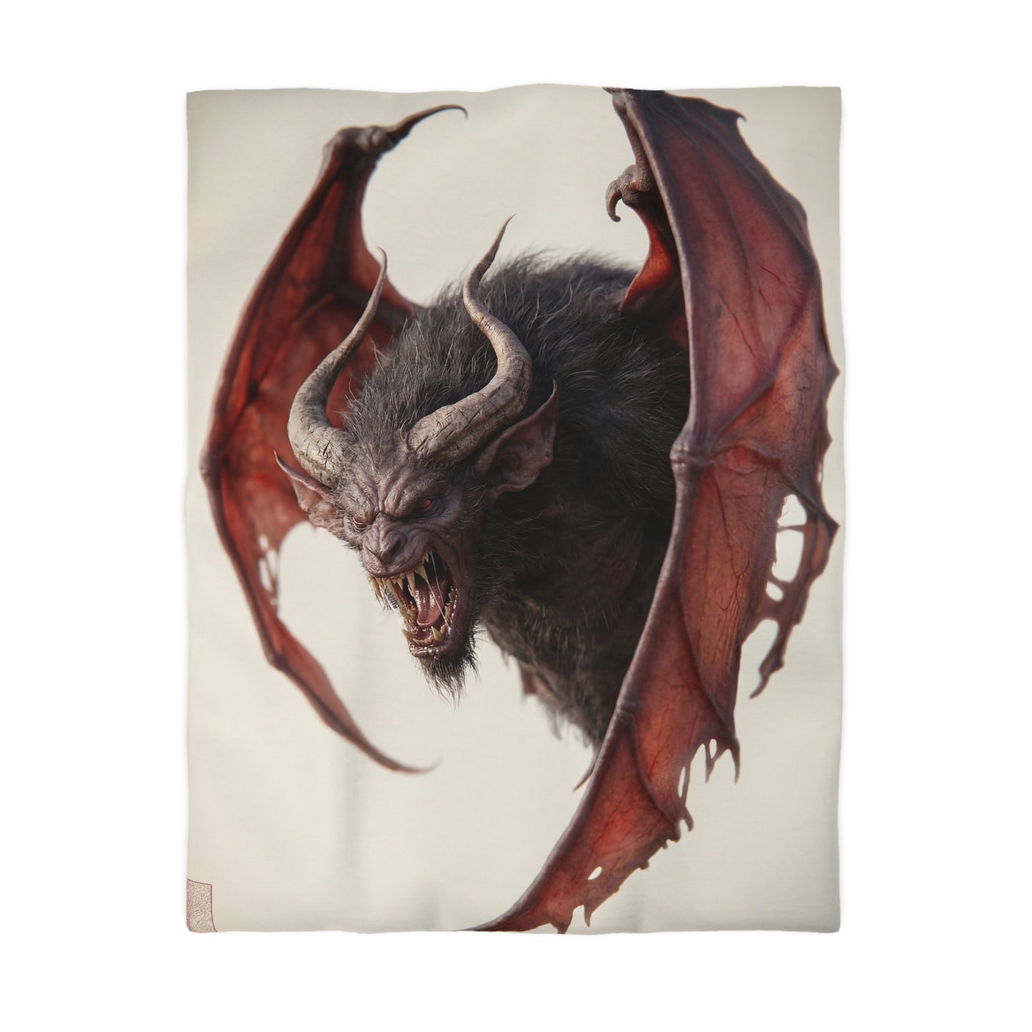 Fanged Horror Microfiber Duvet Cover – Crimson Winged Sentinel