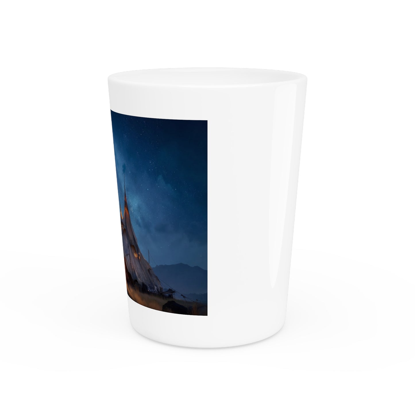 Starlit Nomad Tent Shot Glass – Milky Way Over Desert Sanctuary