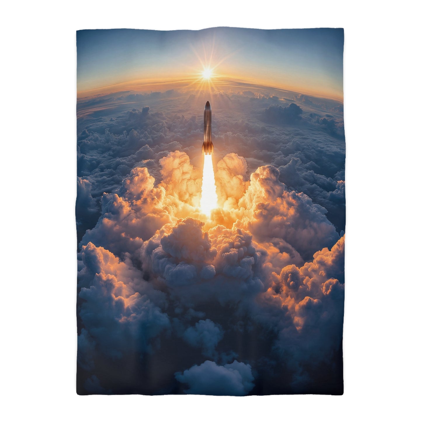 Solar Launch Microfiber Duvet Cover – Dawn’s First Rocket Ascension