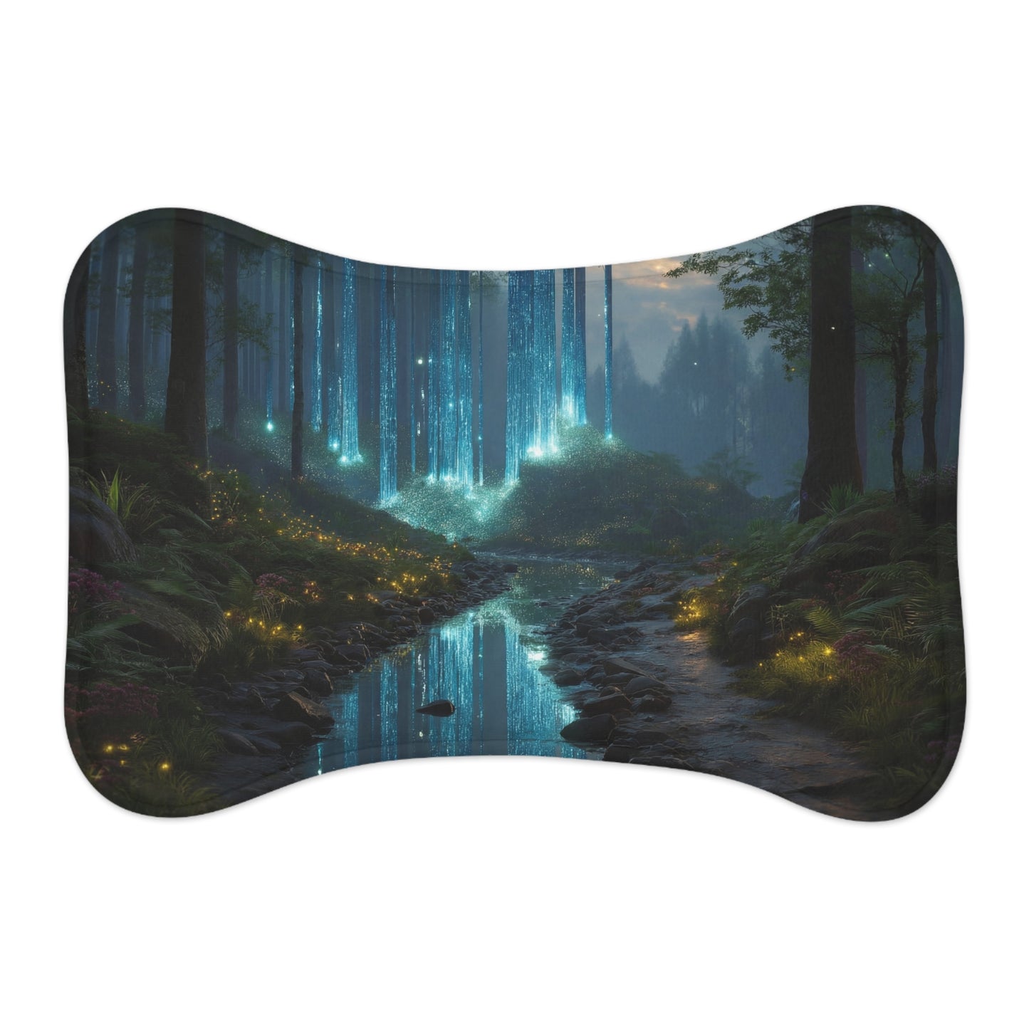 Celestial Waterfall Pet Feeding Mats – Azure Light Through Ancient Pines