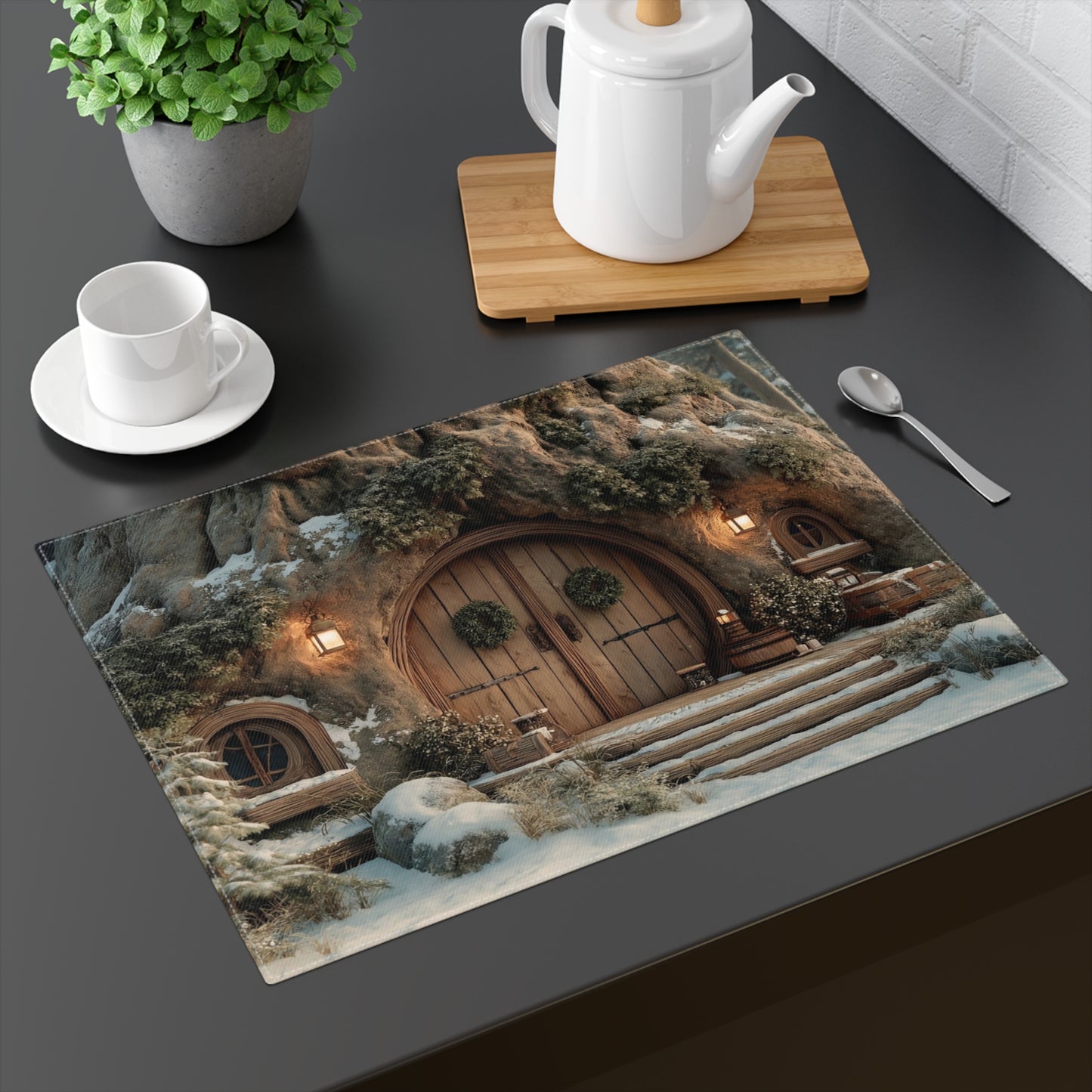 Winter Hollow Treehouse Placemat – Warm Hearth Glow in Snowy Woods
