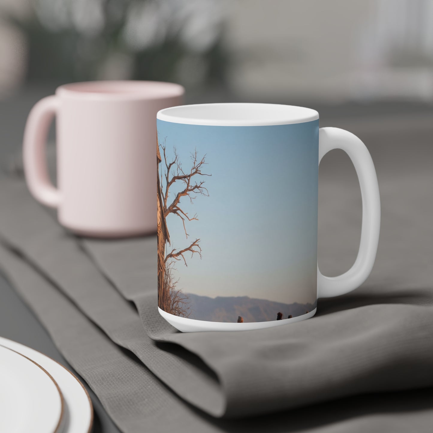 Clock Tower in the Drylands Ceramic Mugs (11oz\15oz\20oz) – Where Time Grows Wild