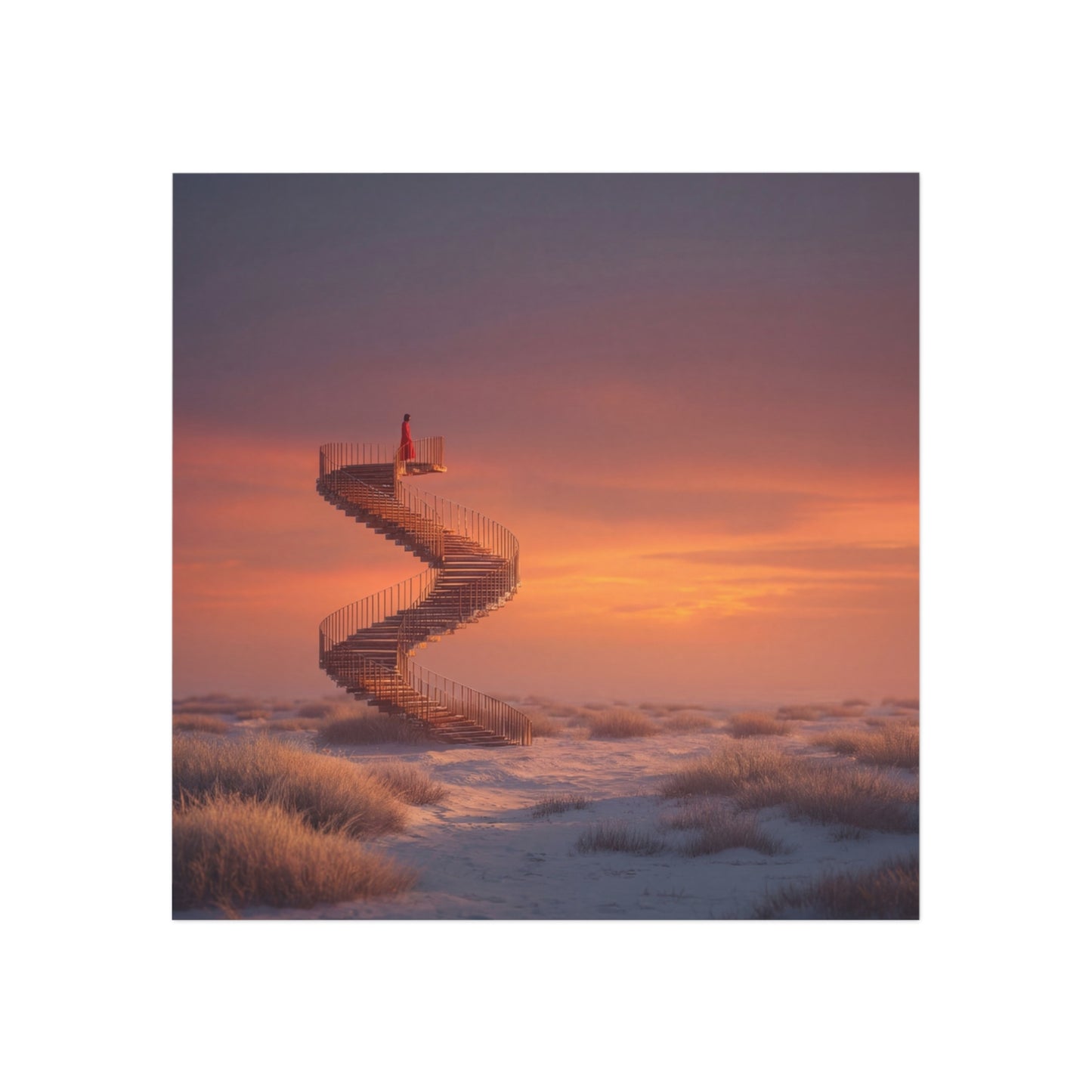 Solitary Spiral Staircase Magnet – Sunset Wanderer at Dawn’s Edge