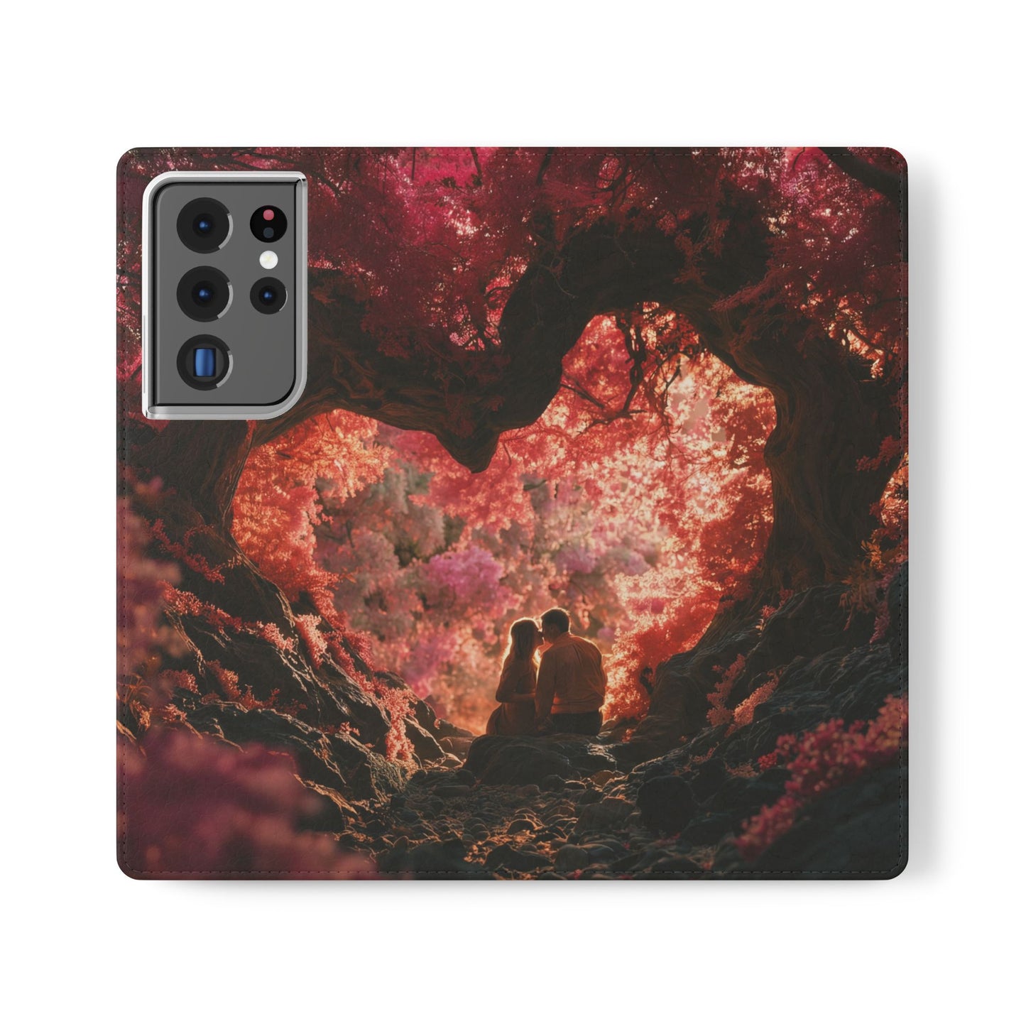 Crimson Arch Flip Cases – Heart-Shaped Canopy Romance