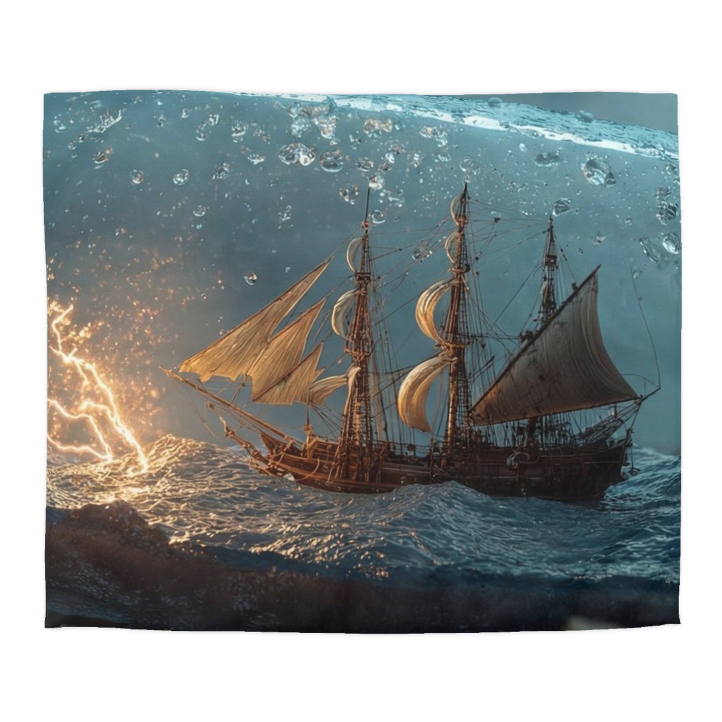 Storm-Sailed Ship in Bottle Microfiber Duvet Cover – Pocketed Ocean Dreamscape