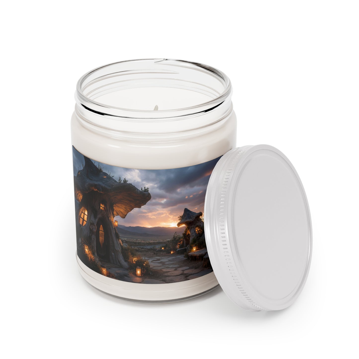 Whispering Mushroom Cottage Scented Soy Candles with White Lid, 9oz – Twilight Sanctuary