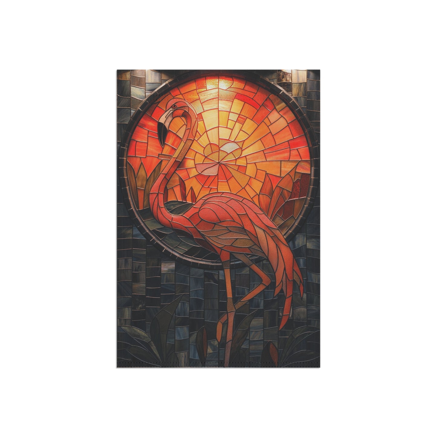 Stained Glass Flamingo Garden Flag