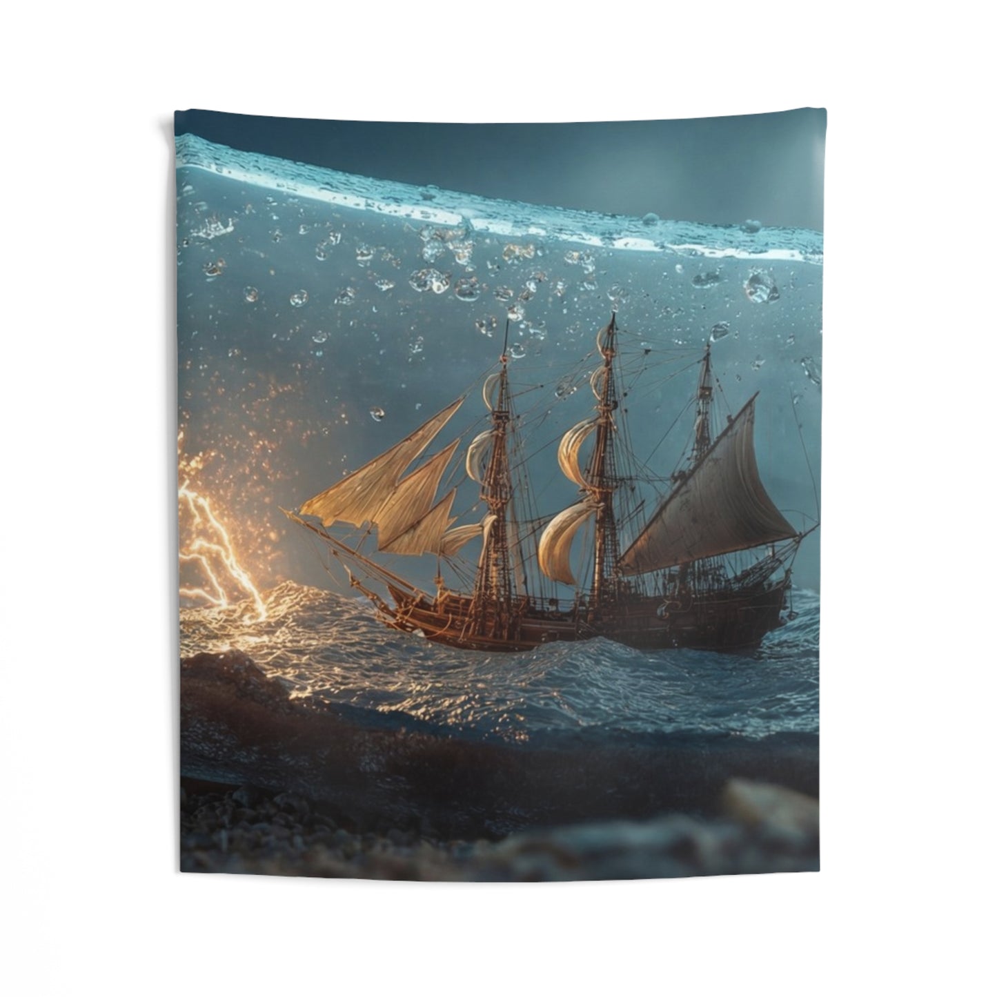 Storm-Sail Ship in Bottle Indoor Wall Tapestries – Captured Tempest on Glass