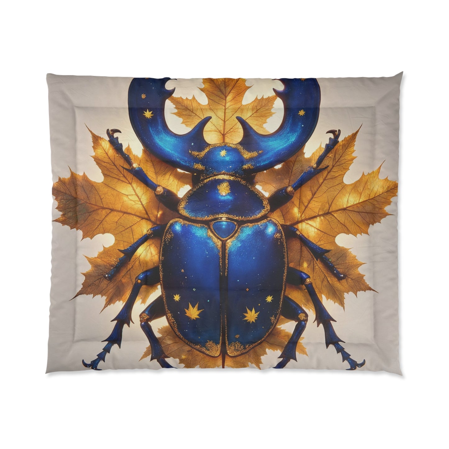 Celestial Beetle Comforter – Starry Blue Armor Amid Autumn Leaves