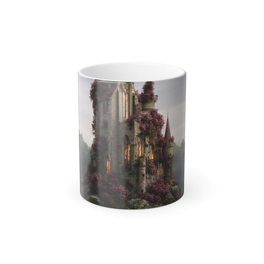 Rose-Encrusted Castle Mug, 11oz – Twilight Garden Sanctuary