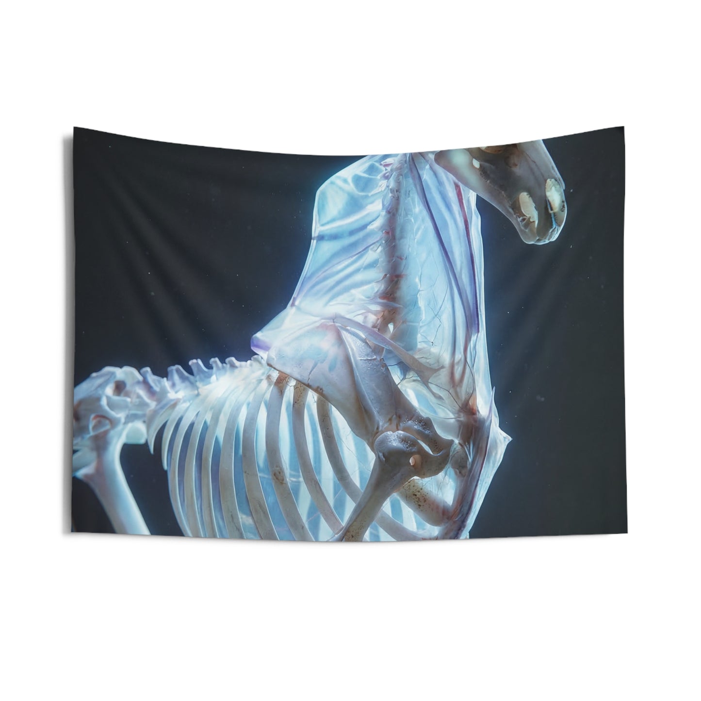 Celestial Unicorn Skeleton Tapestry – Luminescent Bone Dreamscape