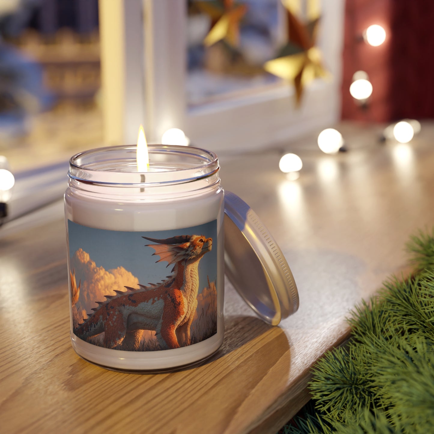 Sunset Dragon Scented Soy Candles with White Lid, 9oz – Amber Glow Guardian