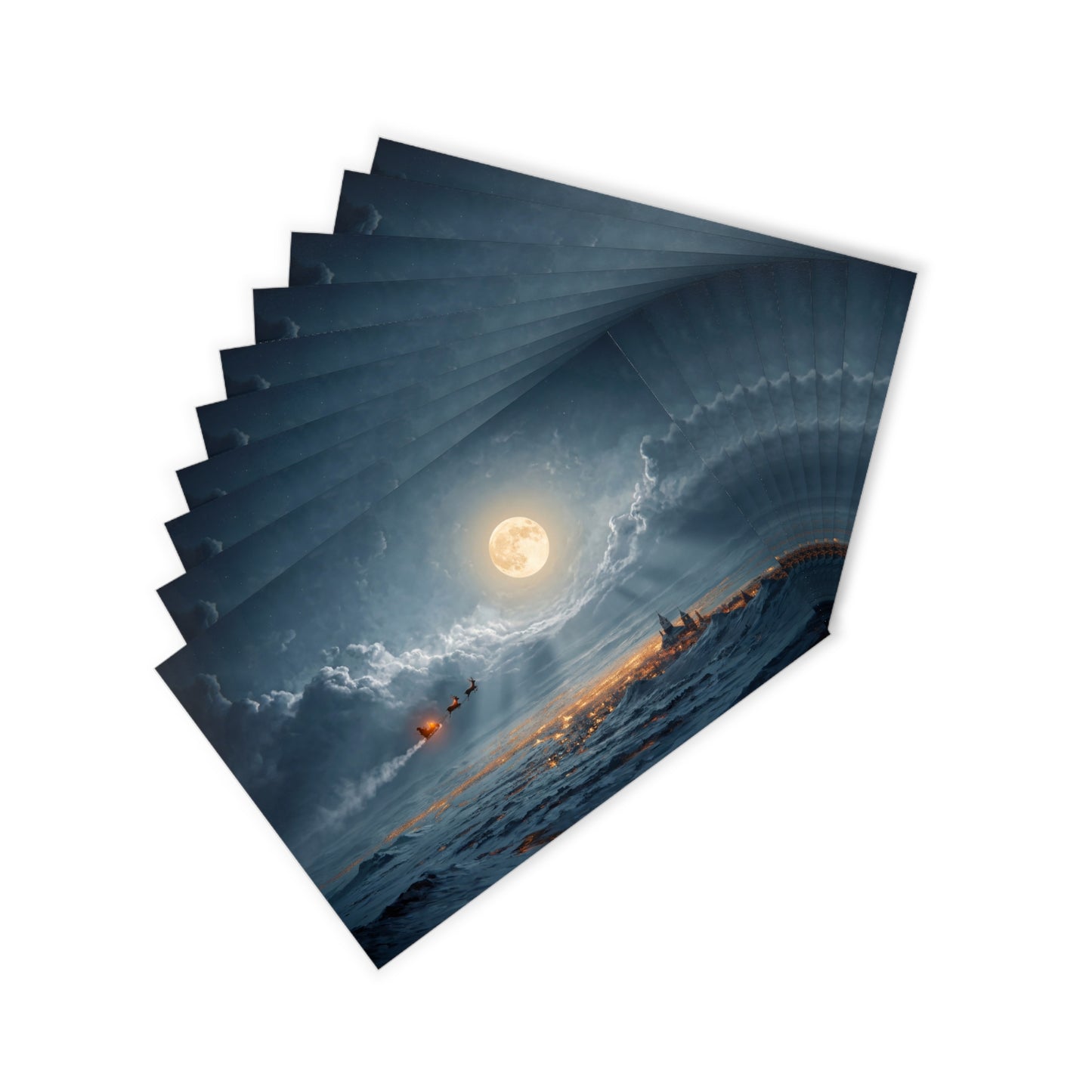 Lunar Sleigh Ride Postcards (10pcs) – Midnight Frost Over a Winter Town