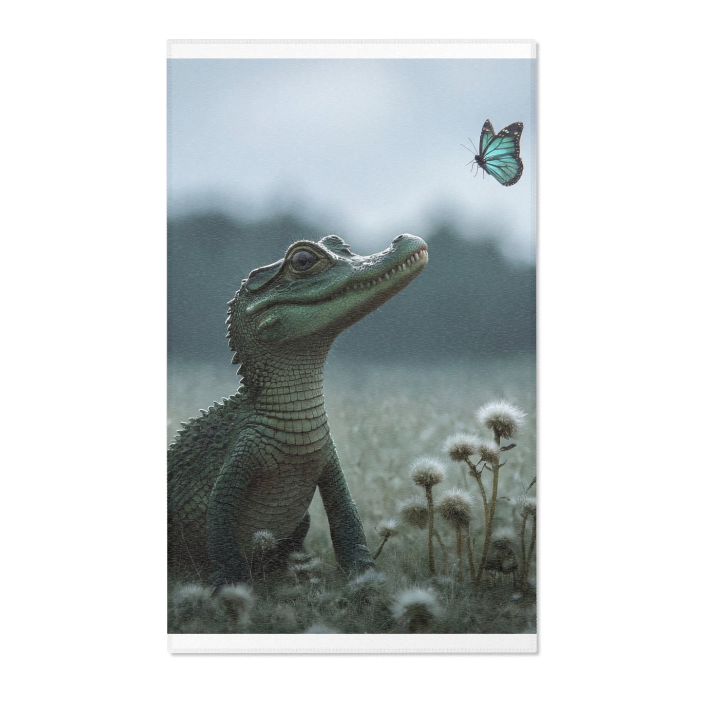Curious Caiman Rug – Misty Meadow Encounter