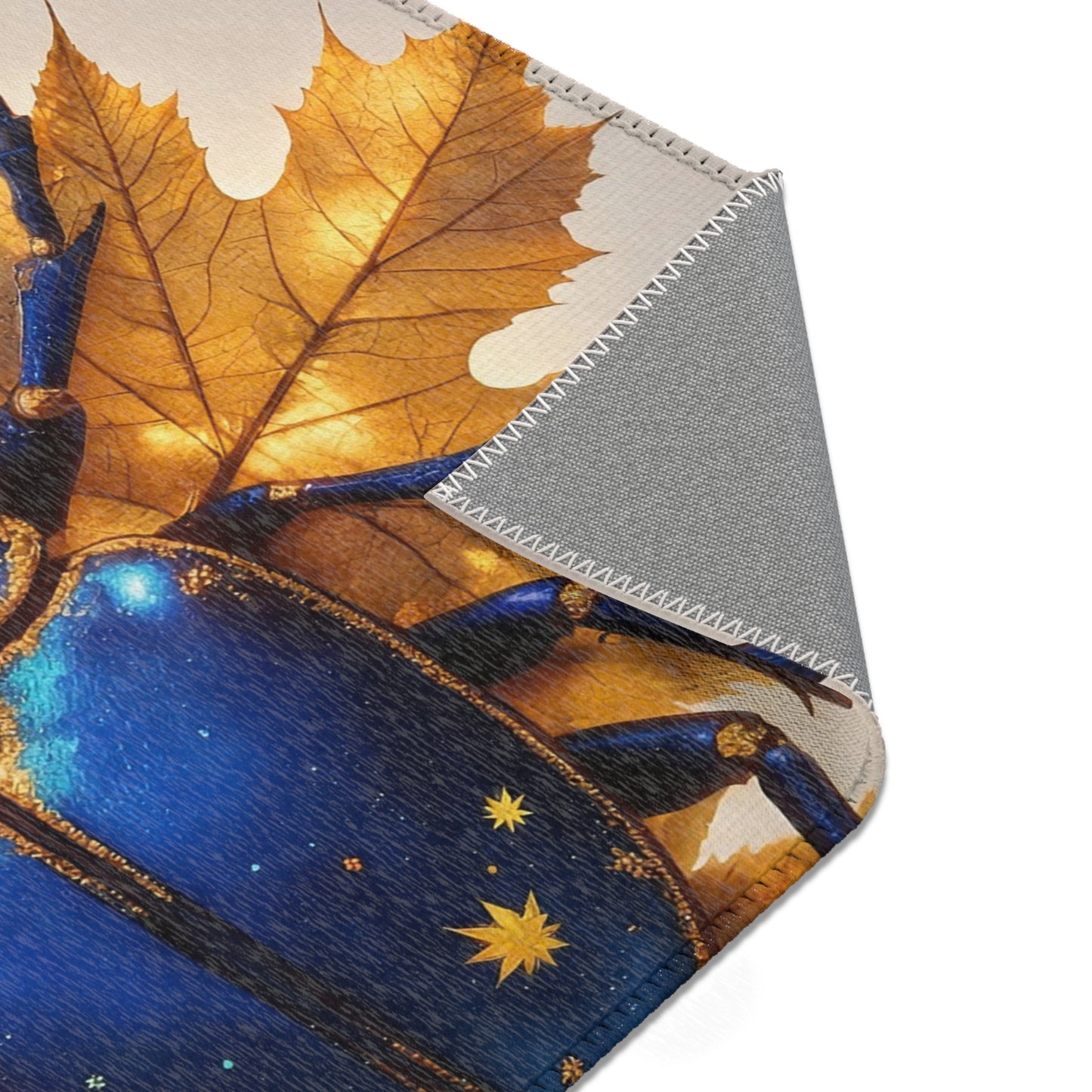 Celestial Beetle Area Rugs – Starlit Blue Guardian Among Autumn Leaves