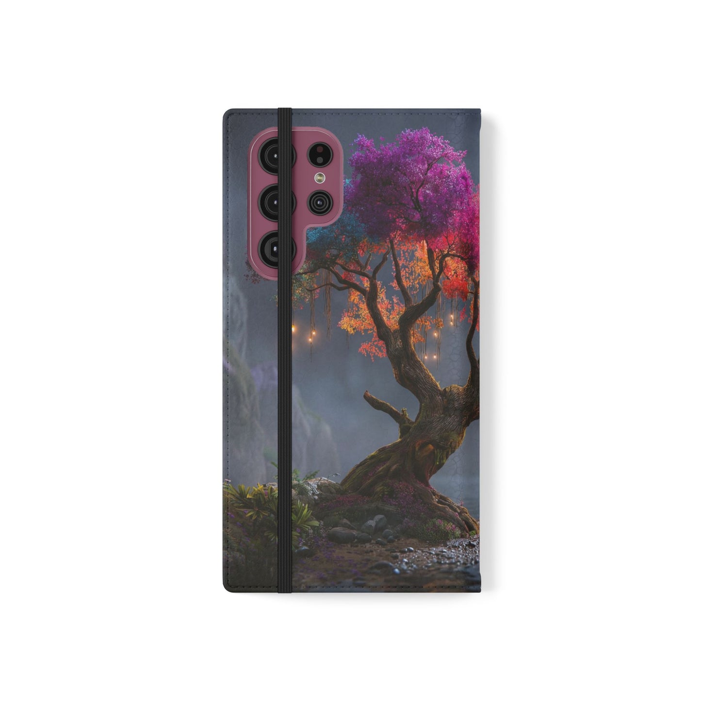 Chromatic Canopy Flip Cases – Rainbow Tree Moonlit Waterfall Scene